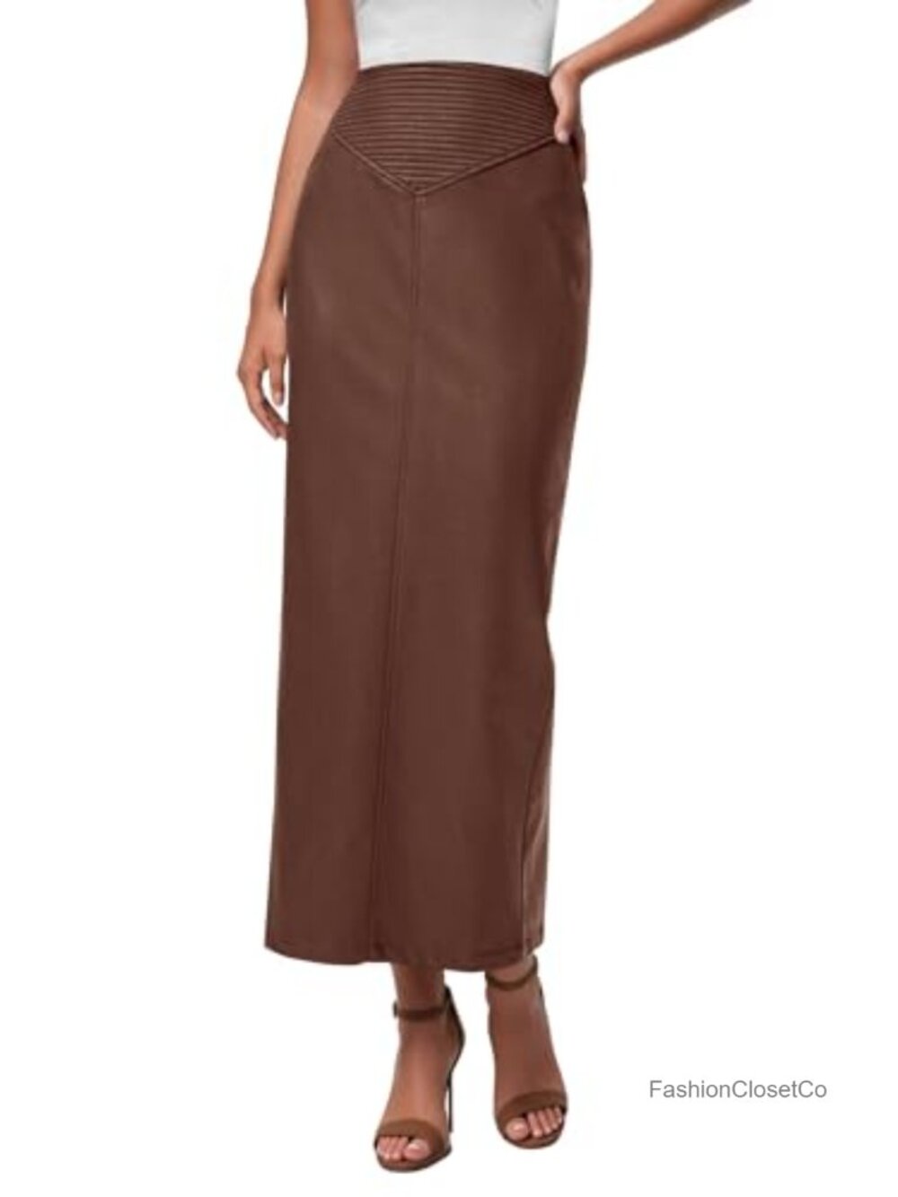 Faux Leather High Waisted Maxi Skirt Back Slit Pencil Skirt